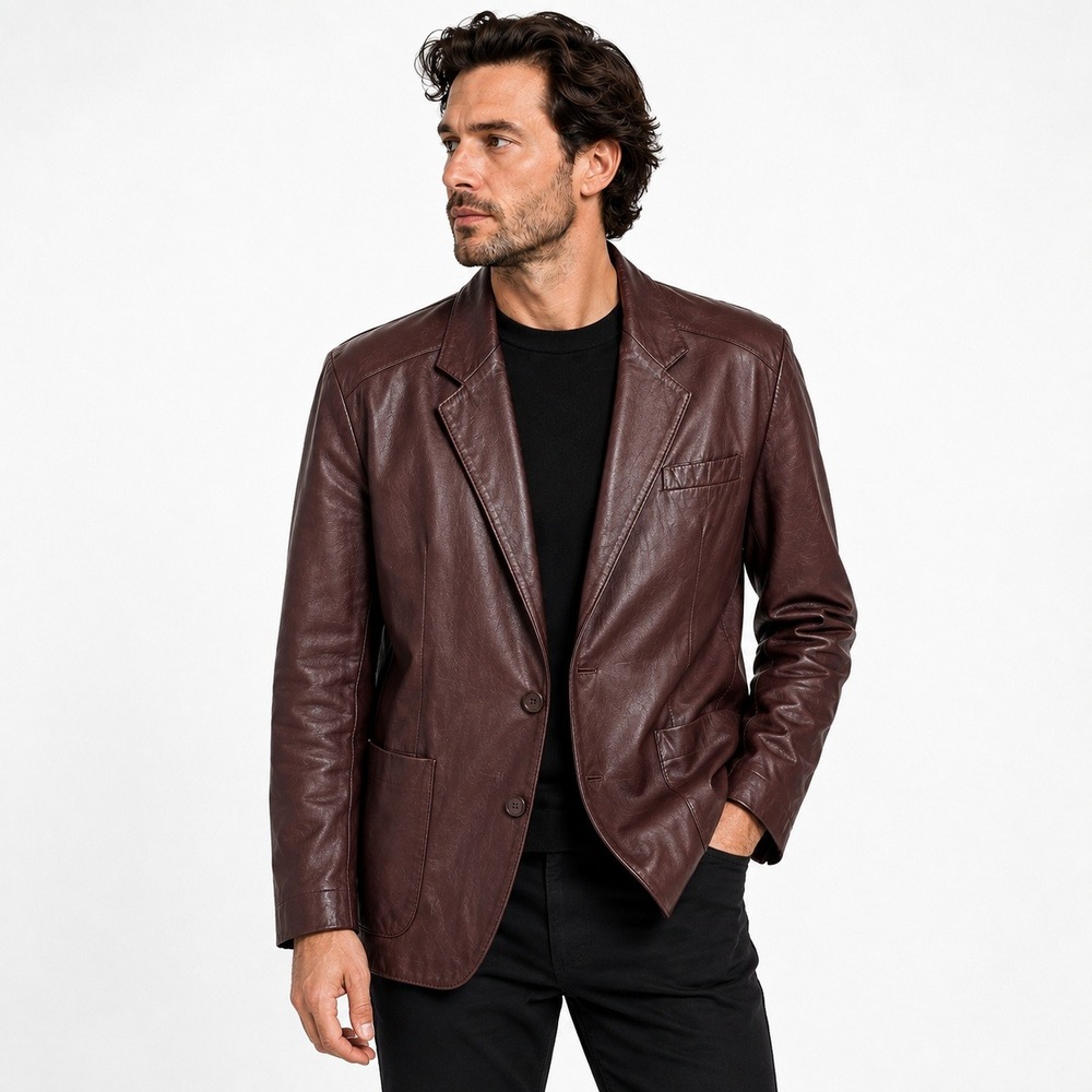 Vintage 80s Windy City Leather Blazer 42 Oxblood Burgundy Retro Jacket Luxury